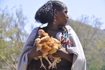 Woman with chickens
